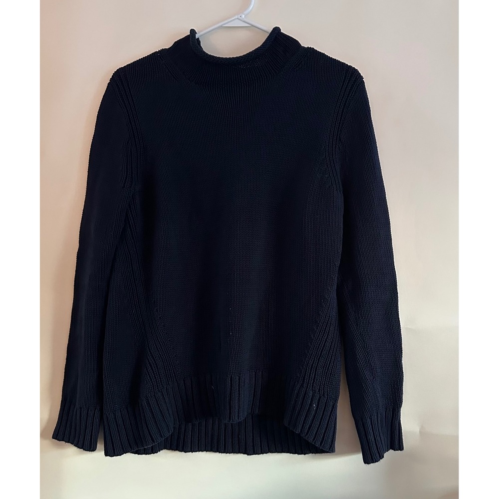 J.Crew Always Navy Blue Cotton Shaker Stitch Roll Neck Pullover Sweater Large